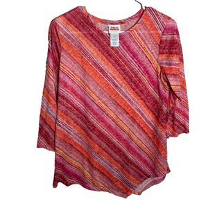 Ruby Rd Blouse Favorites T-Shirt Women's Small Burnout 3/4 Sleeve Colorful Top